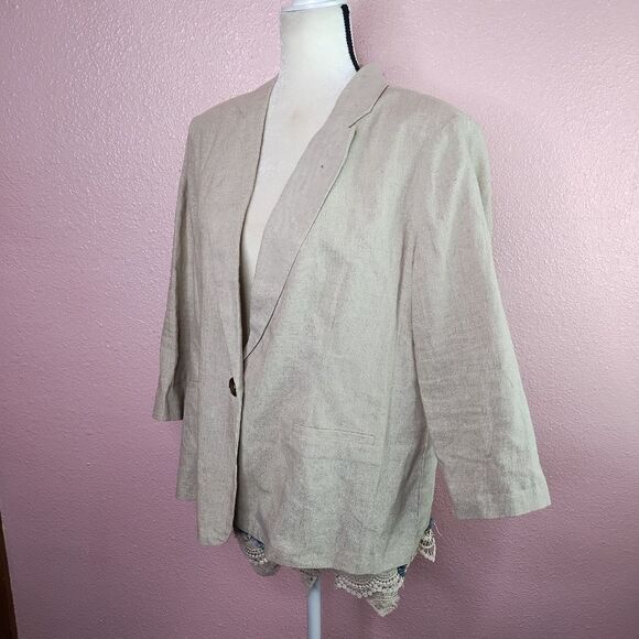 Carole Wren | One Button Tan Blazer XL Linen - Picture 1 of 8
